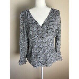 Size 12 Silk Blouse Top Floral Wrap Peasant Boho Prairie Coquette Ballet Fairy